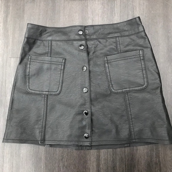 Faux Leather Button Skirt - Picture 1 of 3